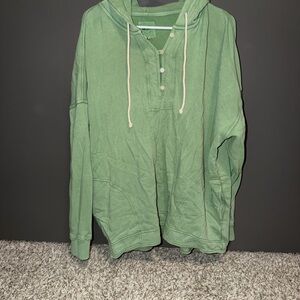 Aerie Light Green Button-Up Hoodie